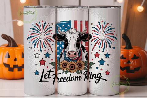 Patriotic Cow Tumbler Wrap Sublimation PixelChick 