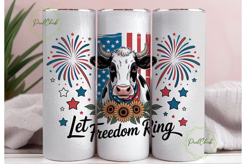 Patriotic Cow Tumbler Wrap Sublimation PixelChick 