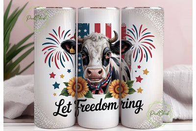 Patriotic Cow Tumbler Wrap Sublimation PixelChick 