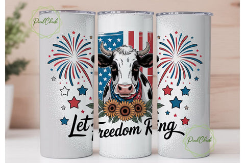 Patriotic Cow Tumbler Wrap Sublimation PixelChick 