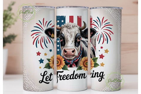Patriotic Cow Tumbler Wrap Sublimation PixelChick 