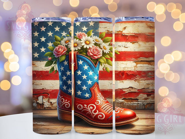 Patriotic Cowboy Boot 20oz Tumbler, Cowboy Boot Tumbler, Patriotic Western Mug, Rustic Country Cup, American Flag Boot, Independence Day Drinkware, Freedom Western Style, Red White Blue Humor Sublimation SvggirlplusArt 