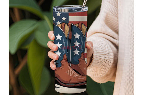 Patriotic Cowboy Boots 20oz Tumbler Sublimation DesignSVG 