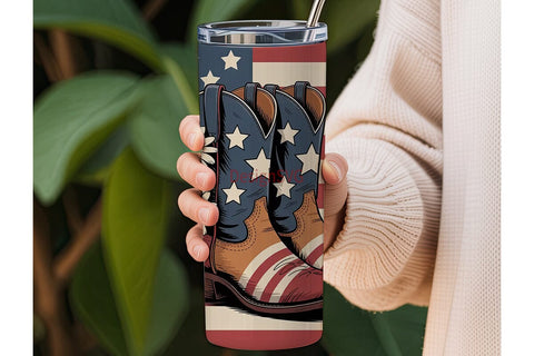Patriotic Cowboy Boots 20oz Tumbler Sublimation DesignSVG 