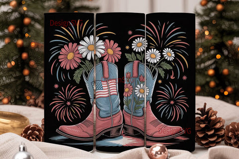 Patriotic Cowboy Boots 20oz Tumbler Wrap Sublimation DesignSVG 