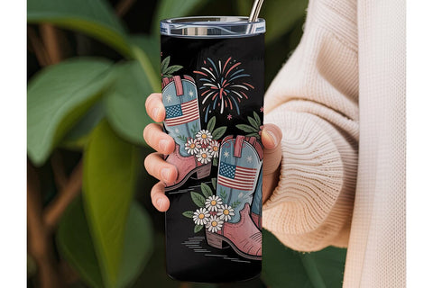 Patriotic Cowboy Boots 20oz Tumbler Wrap Sublimation DesignSVG 