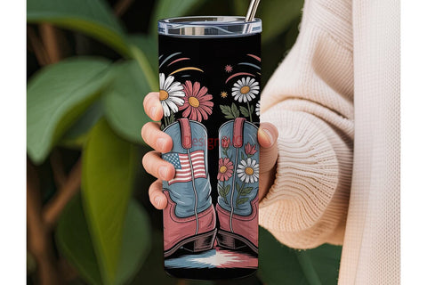 Patriotic Cowboy Boots 20oz Tumbler Wrap Sublimation DesignSVG 