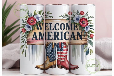 Patriotic Cowboy Boots 20oz Tumbler Wrap Sublimation PixelChick 