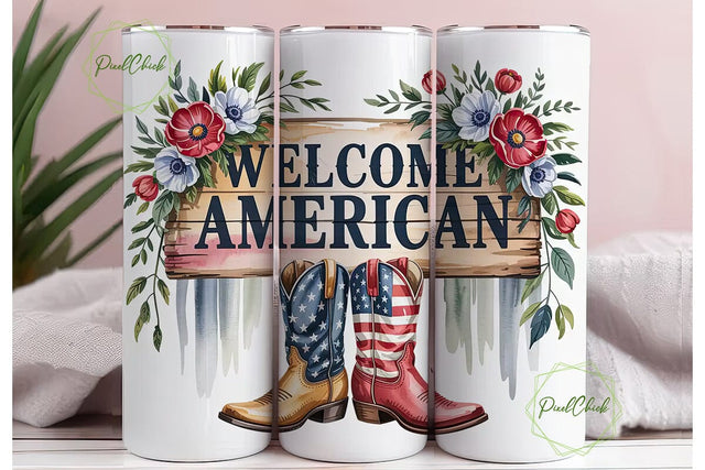 Patriotic Cowboy Boots 20oz Tumbler Wrap Sublimation PixelChick 