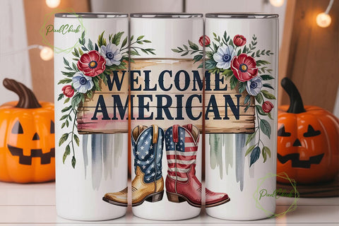 Patriotic Cowboy Boots 20oz Tumbler Wrap Sublimation PixelChick 