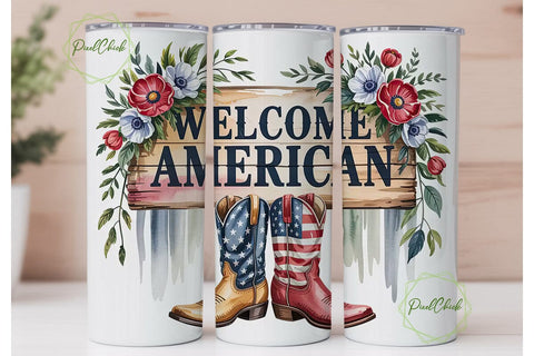 Patriotic Cowboy Boots 20oz Tumbler Wrap Sublimation PixelChick 