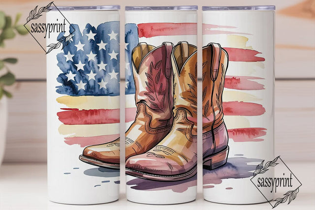 Patriotic Cowboy Boots 20oz Tumbler Wrap Sublimation sassyprint 
