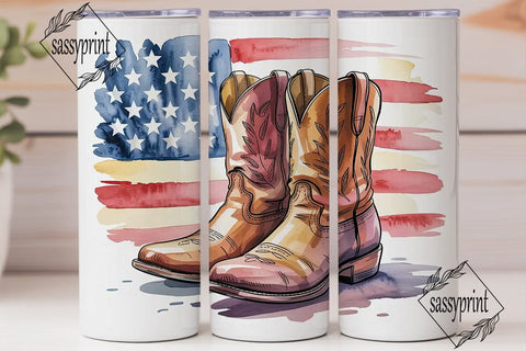 Patriotic Cowboy Boots 20oz Tumbler Wrap Sublimation sassyprint 