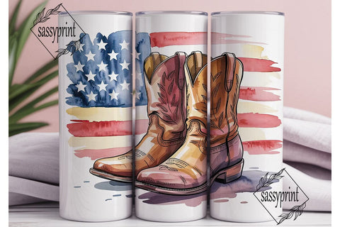 Patriotic Cowboy Boots 20oz Tumbler Wrap Sublimation sassyprint 