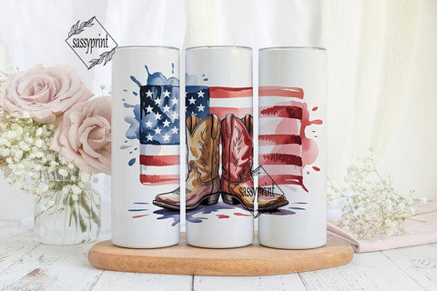 Patriotic Cowboy Boots 20oz Tumbler Wrap Sublimation sassyprint 