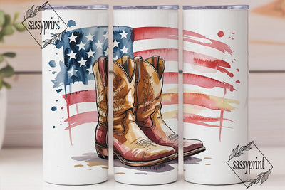Patriotic Cowboy Boots 20oz Tumbler Wrap Sublimation sassyprint 