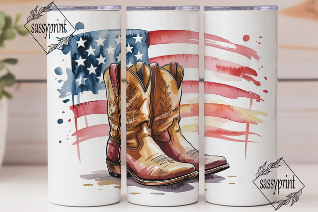Patriotic Cowboy Boots 20oz Tumbler Wrap Sublimation sassyprint 