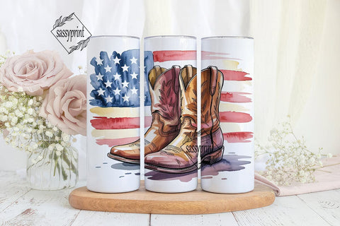 Patriotic Cowboy Boots 20oz Tumbler Wrap Sublimation sassyprint 