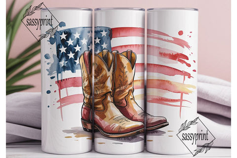 Patriotic Cowboy Boots 20oz Tumbler Wrap Sublimation sassyprint 