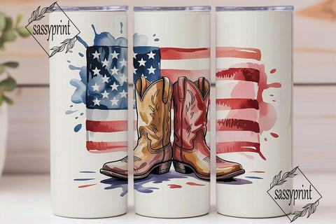 Patriotic Cowboy Boots 20oz Tumbler Wrap Sublimation sassyprint 
