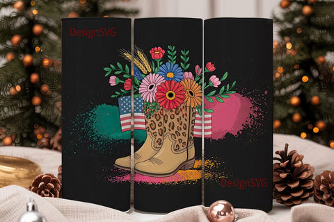 Patriotic Cowboy Boots Floral 20oz Sublimation DesignSVG 
