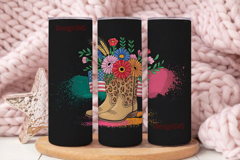 Patriotic Cowboy Boots Floral 20oz Sublimation DesignSVG 