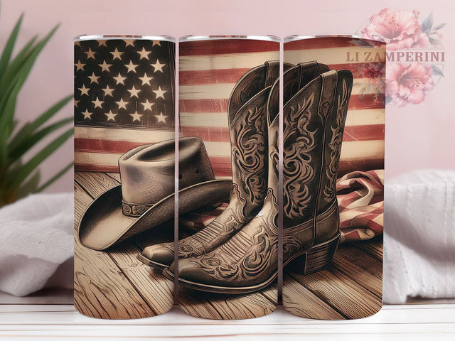 Patriotic Cowboy Boots USA Tumbler, USA Flag Tumbler, Western Hat Design, Patriotic Drinkware, Cowboy Tumbler Wrap, Western Sublimation, American Pride Cup Sublimation Li Zamperini 