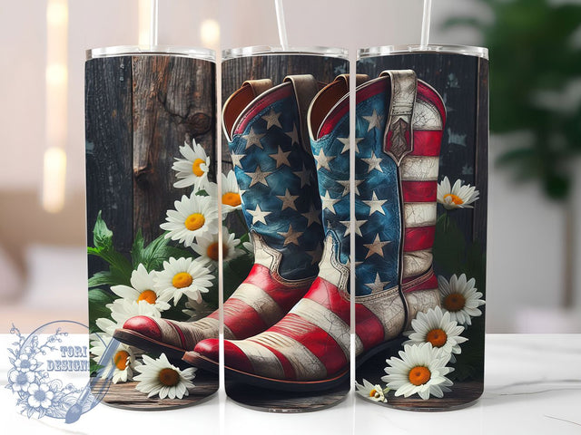 Patriotic Cowboy Boots Western Tumbler, American Tumbler Wrap, 20oz Sublimation Tumbler, Western Boots Tumbler, Country Tumbler Design, Patriotic Boots Tumbler, Rustic Boot Tumbler Sublimation ToriDesigns 
