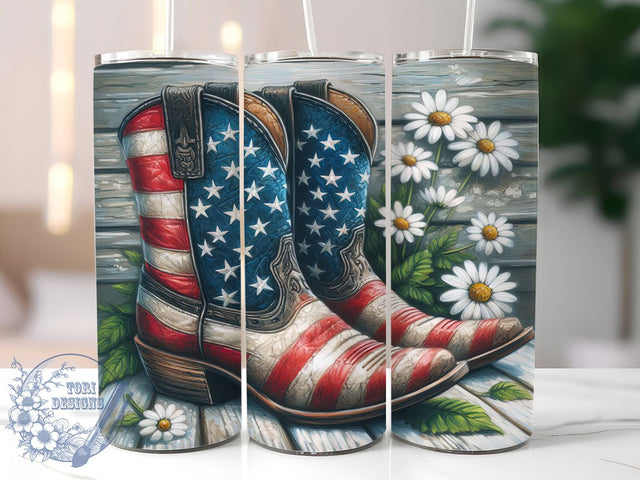 Patriotic Cowboy Boots Western Tumbler, American Tumbler Wrap, 20oz Sublimation Tumbler, Western Boots Tumbler, Country Tumbler Design, Patriotic Boots Tumbler, Rustic Boot Tumbler Sublimation ToriDesigns 