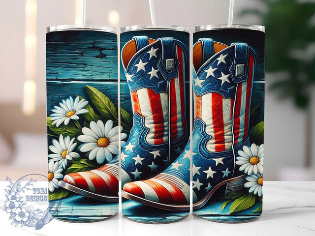 Patriotic Cowboy Boots Western Tumbler, American Tumbler Wrap, 20oz Sublimation Tumbler, Western Boots Tumbler, Country Tumbler Design, Patriotic Boots Tumbler, Rustic Boot Tumbler Sublimation ToriDesigns 