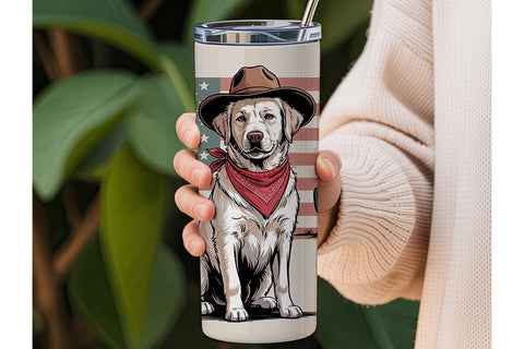 Patriotic Cowboy Dog 20oz Tumbler Wrap Sublimation DesignSVG 
