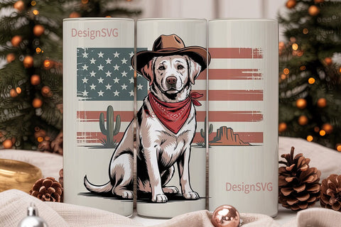Patriotic Cowboy Dog 20oz Tumbler Wrap Sublimation DesignSVG 