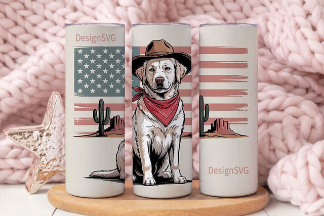 Patriotic Cowboy Dog 20oz Tumbler Wrap Sublimation DesignSVG 