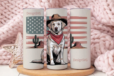 Patriotic Cowboy Dog 20oz Tumbler Wrap Sublimation DesignSVG 
