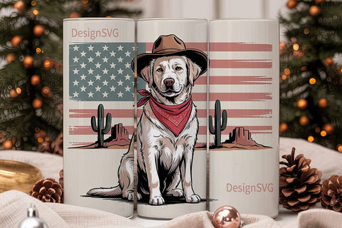 Patriotic Cowboy Dog 20oz Tumbler Wrap Sublimation DesignSVG 