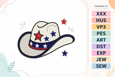 Patriotic Cowboy Hat 4th of July Embroidery Design Embroidery/Applique DESIGNS sg embroidery 