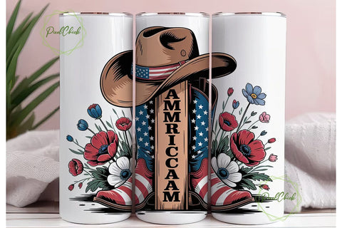 Patriotic Cowboy Mama 20oz Tumbler Wrap Sublimation PixelChick 