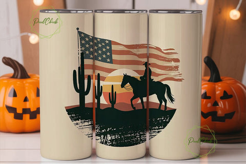 Patriotic Cowboy Sunset 20oz Tumbler Sublimation PixelChick 