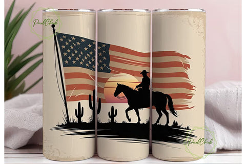 Patriotic Cowboy Sunset 20oz Tumbler Sublimation PixelChick 