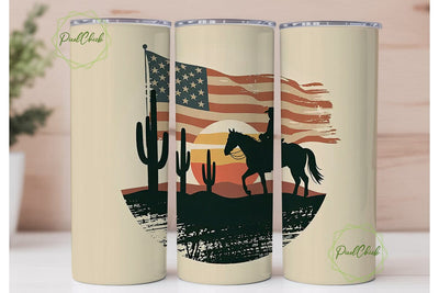 Patriotic Cowboy Sunset 20oz Tumbler Sublimation PixelChick 