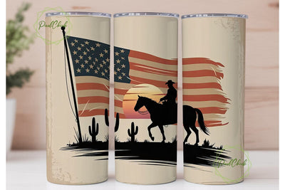 Patriotic Cowboy Sunset 20oz Tumbler Sublimation PixelChick 