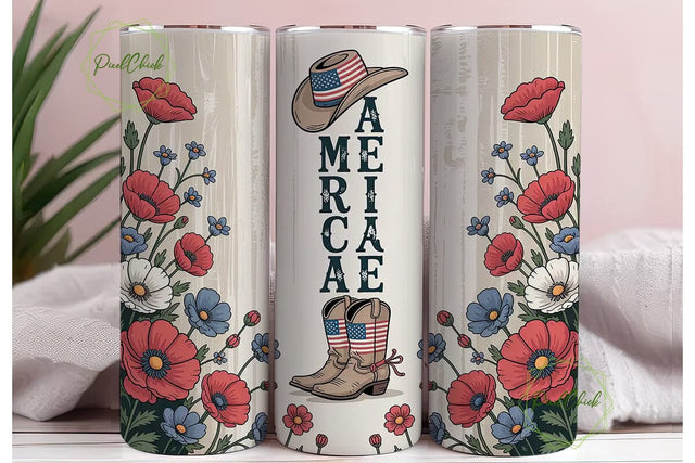 Patriotic Cowboy Tumbler Wrap Sublimation PixelChick 