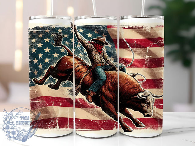 Patriotic Cowboy Western Tumbler, Rodeo Sublimation Design, Rustic American Flag PNG, 20oz Western Tumbler, Patriotic Cowboy Cup, USA Flag Rodeo Wrap, Country Western Tumbler Sublimation ToriDesigns 