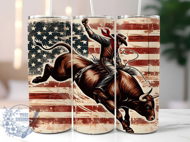 Patriotic Cowboy Western Tumbler, Rodeo Sublimation Design, Rustic American Flag PNG, 20oz Western Tumbler, Patriotic Cowboy Cup, USA Flag Rodeo Wrap, Country Western Tumbler Sublimation ToriDesigns 