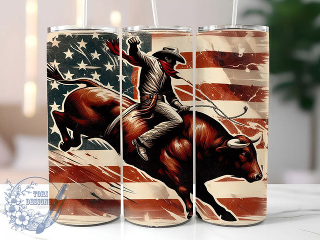 Patriotic Cowboy Western Tumbler, Rodeo Sublimation Design, Rustic American Flag PNG, 20oz Western Tumbler, Patriotic Cowboy Cup, USA Flag Rodeo Wrap, Country Western Tumbler Sublimation ToriDesigns 