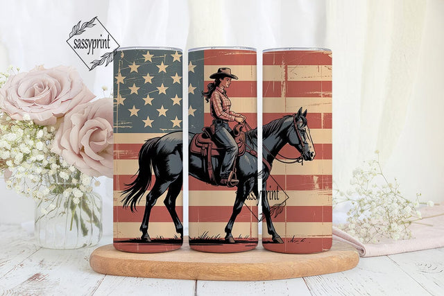 Patriotic Cowgirl 20oz Tumbler Wrap Sublimation sassyprint 