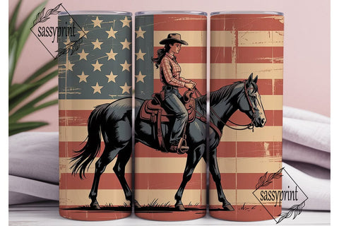 Patriotic Cowgirl 20oz Tumbler Wrap Sublimation sassyprint 