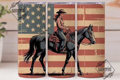 Patriotic Cowgirl 20oz Tumbler Wrap Sublimation sassyprint 
