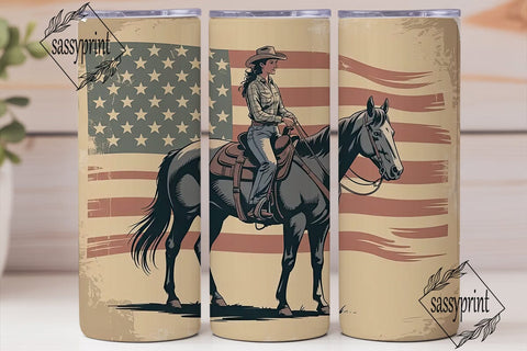 Patriotic Cowgirl 20oz Tumbler Wrap Sublimation sassyprint 