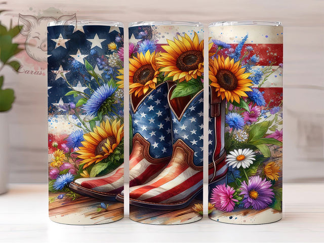 Patriotic Cowgirl American Flag Tumbler Wrap, American Flag Tumbler, Patriotic Western Tumbler, 20oz Tumbler Sublimation, USA Cowgirl Design, Digital Tumbler Wrap, Country Girl Tumbler Sublimation Lara' s Designs 